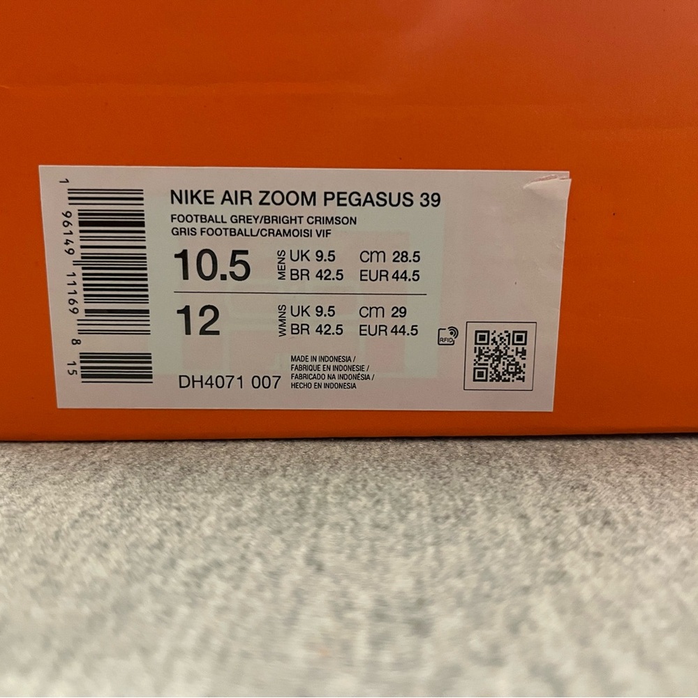 Nike Air Zoom Pegasus 39 Grey Bright Crimson Running Men's Shoe Size 10.5 - Picture 11 of 11